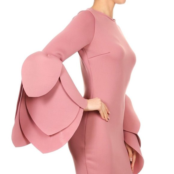 LA Fatima Blush Petal Sleeves Midi Party Dress - Picture 2 of 5